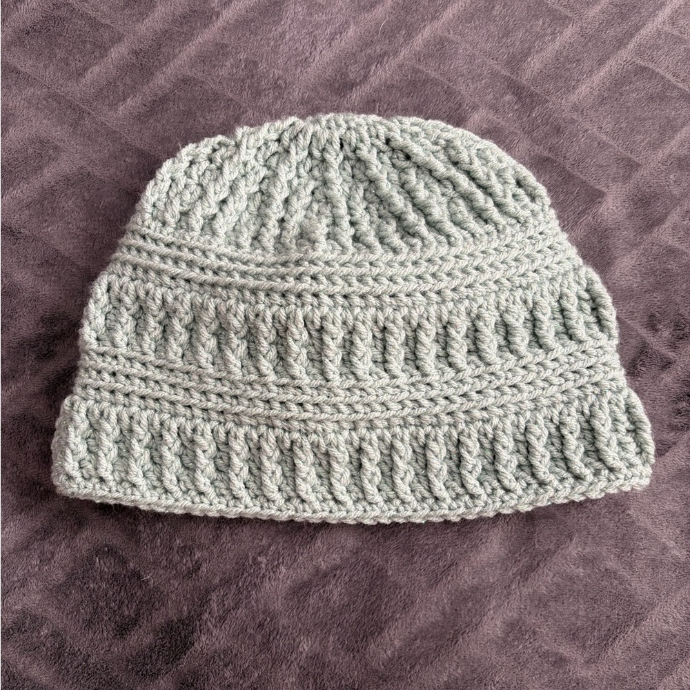 Handmade Crocheted Beanie - Seafoam Green Sparkle
